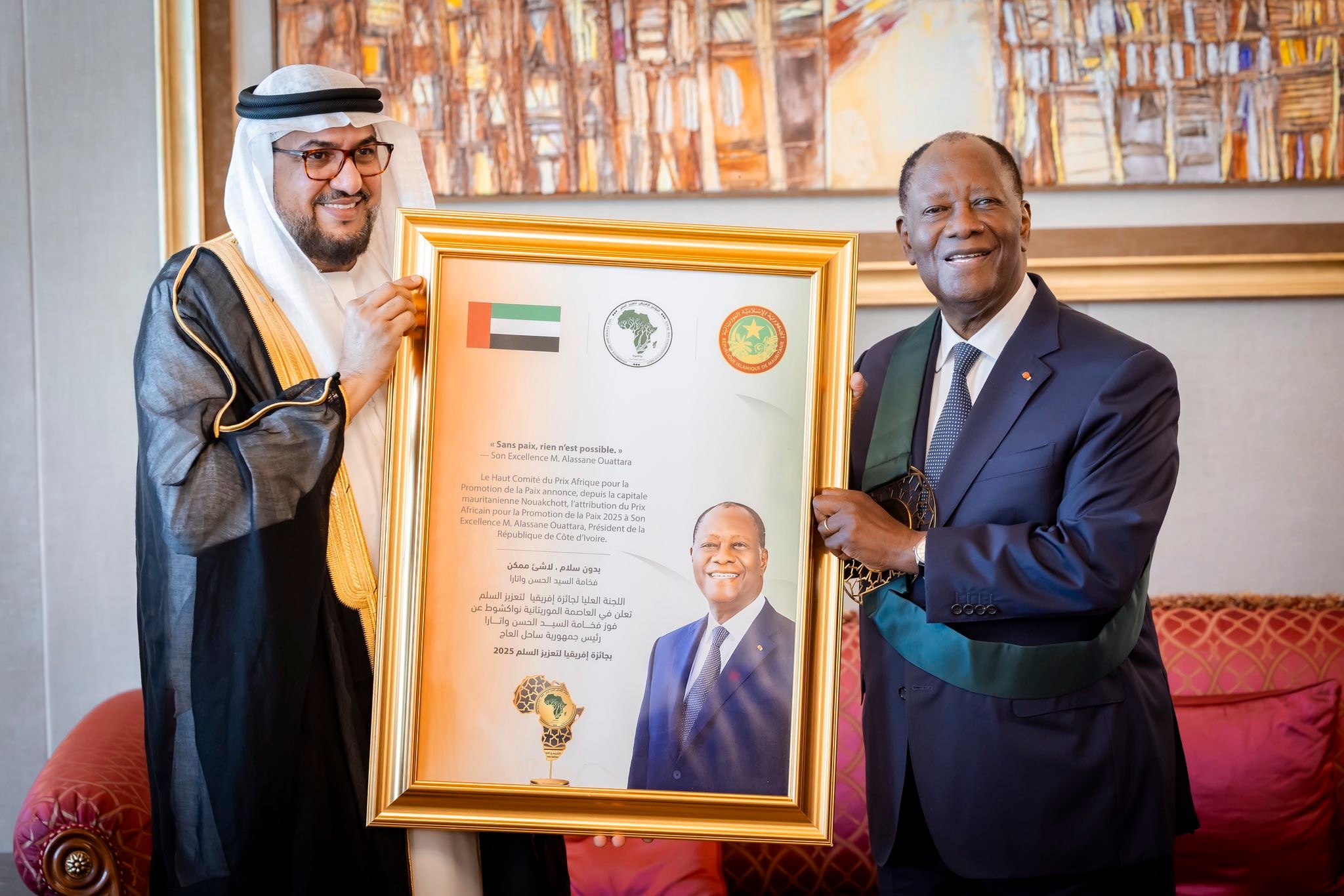 Prix africain pour la promotion de la paix : le président alassane ouattara honoré, réaffirme son engagement inébranlable pour la paix