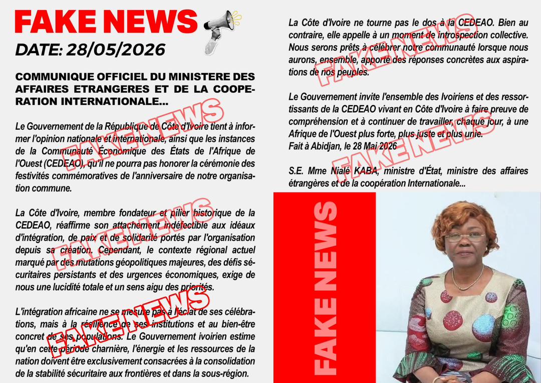 DÉMENTI OFFICIEL DU MINISTÈRE D’ÉTAT, MINISTÈRE DES AFFAIRES ÉTRANGÈRES ET DE LA COOPÉRATION INTERNATIONALE